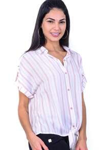 Beautiful Striped Shirt Blouse For Women With Buttons And Bow To Tie Coquette Roma-004 - 粉色 - 查看 2