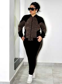 Conjunto Feminino de Frio Plus Size Jaquard - Marrom PRT - Visão 3