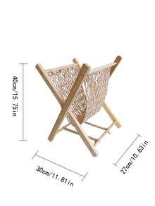 1pc Handmade Thick Rope Woven Magazine Rack, Wooden Floor-Standing Storage Rack For Books And Comics, Foldable Design
