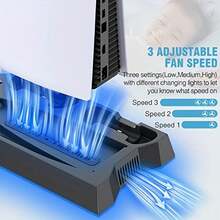 OUBANG OUABANG PS5 Stand And Cooling Station With Dual Controller Charging Station For Playstation 5 Console, PS5 Accessories Incl. Controller Charger, Cooling Fan, Headset Holder, 3 USB Hub, Media Slot, Screw White - Black - View 4