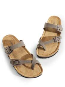 Women's Slide Sandals Open Toe Adjustable Slip On Slippers Cork Footbed Comfort Summer Thong Flat Sandals Shoes Adjustable - 棕色 - 查看 9