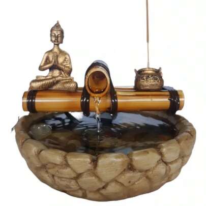 Fonte de Agua de Mesa Cascata Feng Shui Buda + Incensário