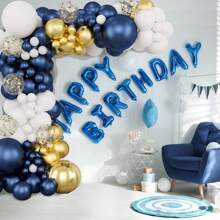 1 set de kit de arco y guirnalda de globos azul marino, dorado, plateado y blanco. Globos de látex metálicos dorados, blancos y confeti de colores variados, en diferentes tamaños, para decoración de despedida de soltera, cumpleaños, boda, aniversario y graduación - Varios estilos disponibles - Multicolor - Ver 6
