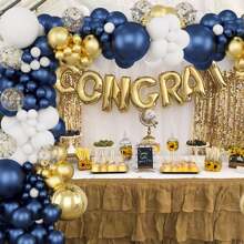 1 set de kit de arco y guirnalda de globos azul marino, dorado, plateado y blanco. Globos de látex metálicos dorados, blancos y confeti de colores variados, en diferentes tamaños, para decoración de despedida de soltera, cumpleaños, boda, aniversario y graduación - Varios estilos disponibles - Multicolor - Ver 5