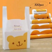 50入組塑料購物袋,餐廳袋-大量t恤塑料袋-(12.5" X 7.5")白色/小熊/鹿款 - 熊 - 查看 1