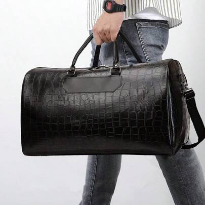 1pc Large Capacity Retro Duffel, PU Leather Travel Bag Crocodile Stripes, Short Trip Handbag, Casual Holdall Luggage Baggage Bag, Moving Storage Bag Tote Bag Black Bag Hiking Multi-Functional Outdoor Portable Fashionable Casual Boyfriend Gifts Clutch Handbags Vacation Vintage Funny Gifts Christmas Purse Holiday Thanksgiving Gifts Side Bag Travel Essentials Retro Bag Gym Bag