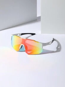 0150688630001-X9337 1pc Men's Pink Multi-Material Mechanic Mask Shape Fashion Glasses For Outdoor Cycling Sports (With EVA Case, Cleaning Cloth & Glasses Strap) Beach Accessories Glasses Shades Looks Street Style And Suit For Sweater Jacket Sweatshirt Hoodie Leather Pants And Cargo PantsY2K Festival For Summer Beach Vacation, Outdoor, Travel