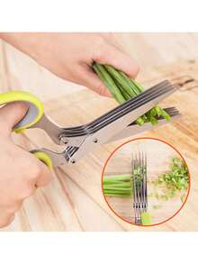 Scallion Cutter. Sharp Kitchen Tool. Stainless Steel Five-Layer Scallion Cutter. Seaweed Shredder Scissors. Multi-Layer Powerful Scissors - Multicolor - View 2