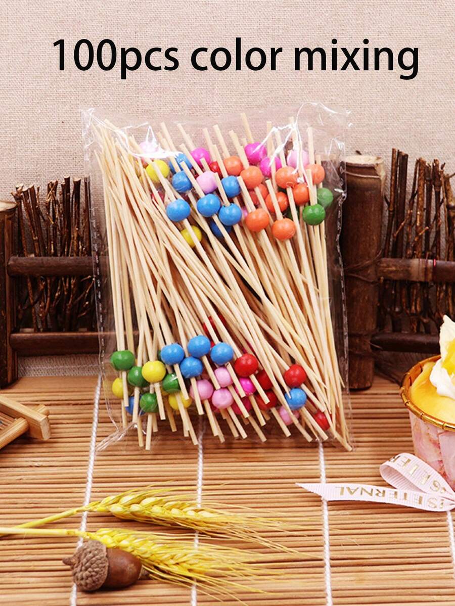 100pcs/Pack Disposable Fruit Picks, Bar Restaurant Cocktail Sticks, Sushi Toothpicks, Decoration Picks - Multicolor - View 1