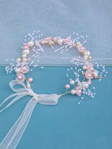 3pcs/Set Women's Elegant Faux Pearl & Flower Design Hairband, Earrings And Handmade Spring Headwear For Princess Dress, Travel, Party, Bridal Wedding Accessories Valentine's Day Valentines