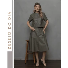 FLARE SPORT LEATHER MIDI SKIRT CUTOUT DETAIL - xanh quân đội - Xem 1