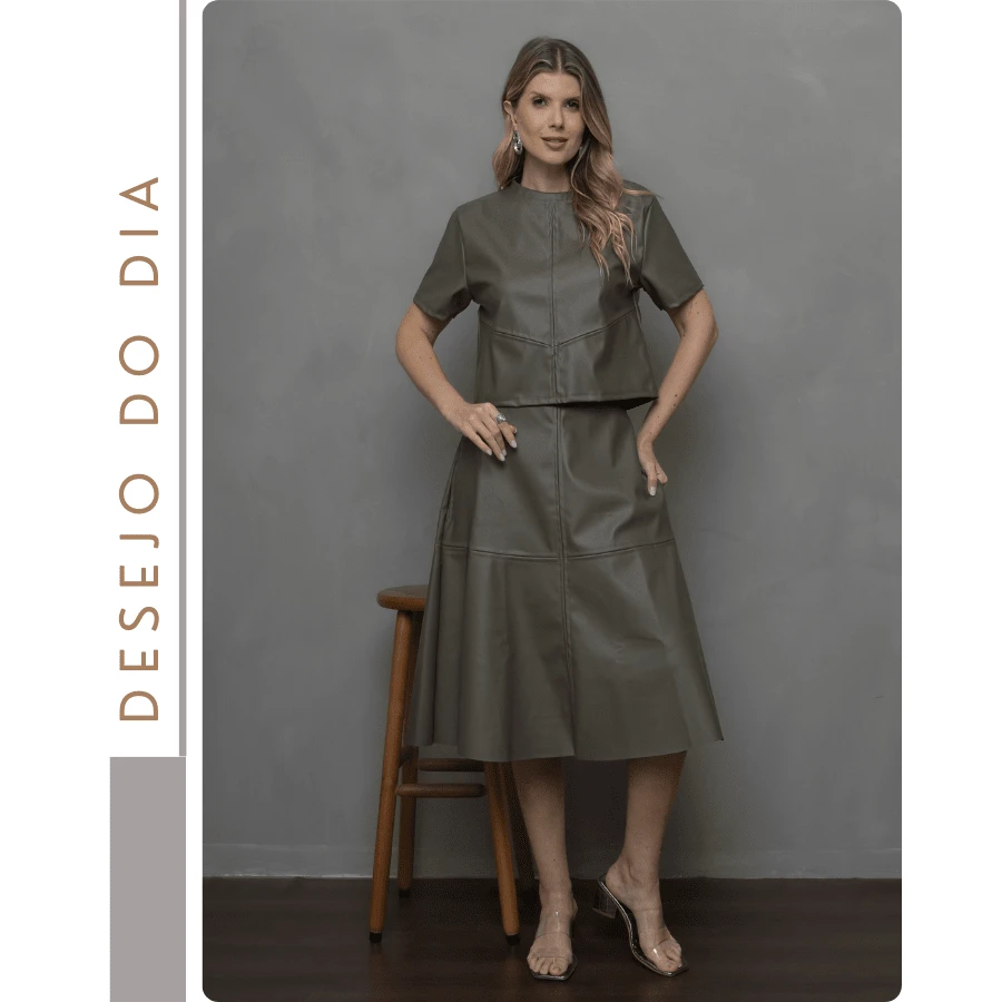 FLARE SPORT LEATHER MIDI SKIRT CUTOUT DETAIL - xanh quân đội - Xem 1