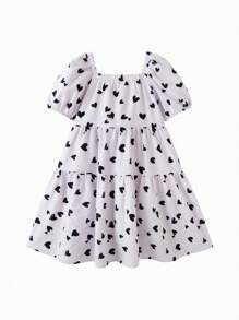Balabala Girls' Summer Dress Princess Dress New Big Kids Sweet Bubble Sleeve
