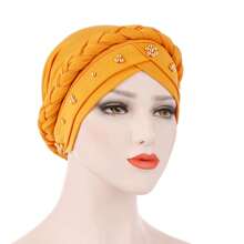 European And American Style Milk Silk Solid Color Studded Braid Bandana Headscarf Cap For Spring And Autumn