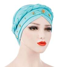 European And American Style Milk Silk Solid Color Studded Braid Bandana Headscarf Cap For Spring And Autumn