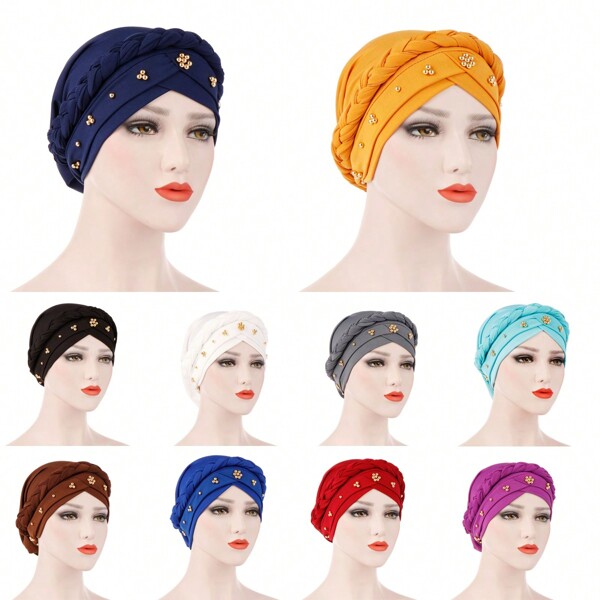 Bandana Copricapo Con Treccia Borchiata Monocolore In Seta Di Latte Di Stile Europeo E Americano Per Primavera E Autunno