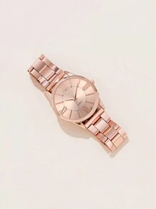 2pcs Watch Women Watch Set: Minimalist Style Roman Numerals Quartz Watch With Steel Strap And Flower Bracelet Bracelet Zinc Alloy Material Valentines