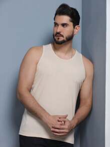 Men Tank Tops - 米色 - 查看 2