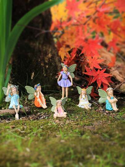 1set 6pcs Garden Fairy Combo Micro Landscape Ornaments For Flower Pot Decoration