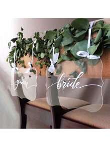 1 Miếng DIY Trong sáng Trống Acrylic Treo Dấu hiệu , Thanh lịch Cô dâu Và Chải ngựa Cái ghế Dấu hiệu Cho đám cưới - trong suốt - Xem 2