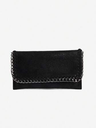 Latest Fashionable Y2k Short Multi-Functional Simple Cardholder Wallet Rock Style Iron Chain Detail Elegant Evening Clutch Multicolor Compatible With IPhone Bag Pouch Phone For Women Wallet Purse Wallet