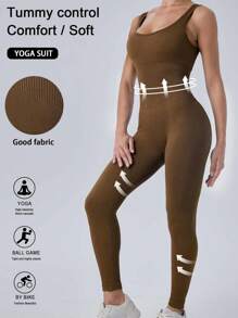 1pc Women's Seamless Jumpsuit, Tummy Control Yoga Fitness Jumpsuit For Workout, Running