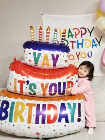 1 个 3 层蛋糕形铝箔气球，适用于儿童生日派对装饰、圣诞节