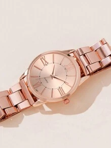2pcs Watch Women Watch Set: Minimalist Style Roman Numerals Quartz Watch With Steel Strap And Flower Bracelet Bracelet Zinc Alloy Material Valentines