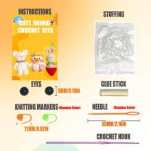 Diy 初學者鉤織製作套件,可做成戴橙色圍兜的小雞,松縫玩具-禮品動物編織入門套件,一組完整的編織套件,包含教學步驟指引和視頻教程,適合成人學習鉤織手工藝品,裝飾家居桌面,作為假日,聖誕節,復活節和母親節生日禮物