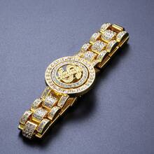 1入時尚圓形錢輪設計鑲滿鑽石的手鐲,男女通用款式,適合日常佩戴,帶來財富的好運 - 金色 - 查看 1