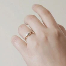 1枚五鑽石戒指,復古設計,基礎款式,可調節大小,食指戒指,百搭,日常穿著 - 五顆鑽 - 查看 5