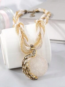 1pc Fashionable Style Peacock Shaped Pendant Personalized Chain Necklace For Women - Green - View 23