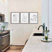 Conjunto De 3 Arte De Pared De Cocina, Pinturas De Lienzo De Dibujo De Línea De Cocina, Regalo De Inauguración, Arte De Pared De Comida Y Bebida, Decoración Del Hogar Del Comedor, Decoración De La Cocina, Sin Marco 15.7x23.6 Pulgadas