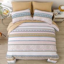 7pcs Bohemian Comforter Set Bed In A Bag Queen Size Boho Striped Colorful Reversible Bedding Set Decor For All Season (1 Comforter 1 Flat Sheet 1 Fitted Sheet 2 Pillow Shams 2 Pillowcases ) - Yellow - View 3