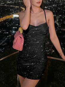 Glitter Backless Strap Dress For Party
