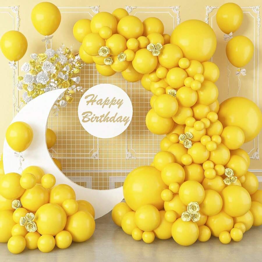 113PCS Yellow Balloons, Yellow Balloon Flower Arch Kit, Various Sizes 18/12/10/5 Inches, Ideal For Birthday, Sunflower Themed Party, Graduation Ceremony, Wedding Decorations, - Yellow - View 1