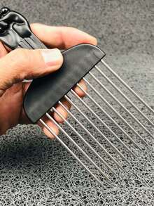 1pc Professional Wide Teeth Fist Shape Black Handle Afro Pick Hair Comb Metal Salon Comb Insert Comb Fork Comb Stainless Steel Needle  Man's Comb Man's Style Pick Comb Haird Hair Brush - Black - View 4