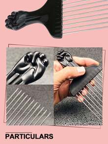 1pc Professional Wide Teeth Fist Shape Black Handle Afro Pick Hair Comb Metal Salon Comb Insert Comb Fork Comb Stainless Steel Needle  Man's Comb Man's Style Pick Comb Haird Hair Brush - Black - View 7