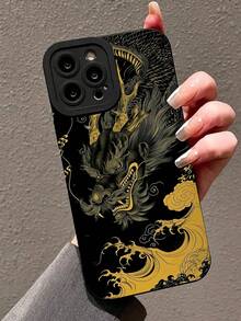 Funda de teléfono con diseño de patrón de dragón dorado compatible con iPhone 14 Pro - Multicolor - Ver 1