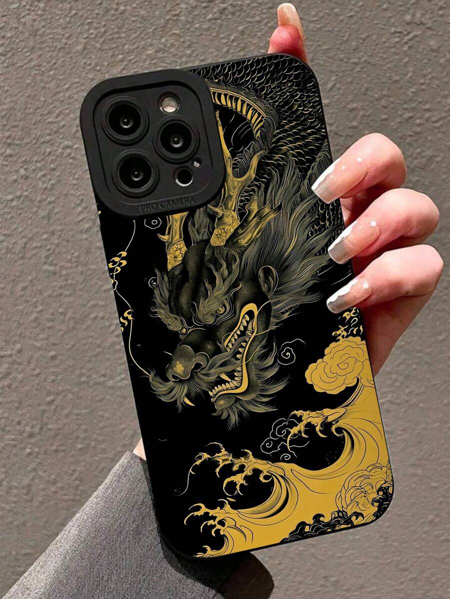 Funda de teléfono con diseño de patrón de dragón dorado compatible con iPhone 14 Pro - Multicolor - Ver 1