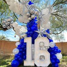 113 个皇家蓝色气球，蓝色气球花环拱门套件，不同尺寸（5/10/12/18 英寸），深蓝色乳胶派对气球，蓝色气球套装，适用于生日、婴儿洗礼、洗礼装饰、圣诞节 - 寶藍色 - 查看 4