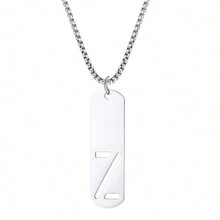 1pc Rectangle Tag English Letter Pendant Silver Tone 60cm Long Chain Necklace, Unisex - Silver - View 14