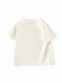 Balabala Young Girl Tops Summer Cute Mermaid Kitten Printed Pure Cotton Crewneck Short Sleeve T-Shirt White - White - View 6