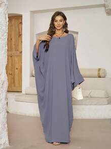 1set Women Long Abaya Dress With Matching Headscarf, Batwing Sleeve