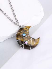 1 Miếng Dây điện Wrapped Trăng lưỡi liềm Ngôi sao Pha lê Vòng cổ mặt dây chuyền Reiki chữa bệnh Đá tự nhiên Đá vàng cốm Đá mắt hổ Thạch anh hồng Dây chuyền Đối với phụ nữ Người đàn ông Thủ công Đồ trang sức - Vòng cổ - Xem 13