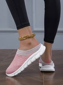 Sommerliche Atmungsaktive Mesh Slip-on Loafers Für Damen, Rosa Outdoor Hausschuhe Für Legere Anlässe - Pink - Übersicht 5