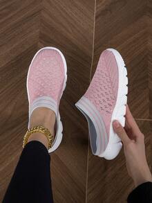 Sommerliche Atmungsaktive Mesh Slip-on Loafers Für Damen, Rosa Outdoor Hausschuhe Für Legere Anlässe - Pink - Übersicht 4