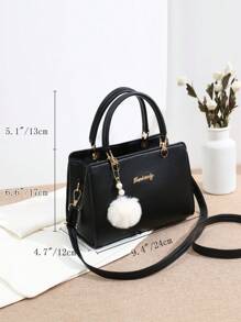 时尚手提包，带绒球装饰，多层斜挎包，适合约会和办公室女士，适合女士的办公室包和商务休闲包，非常适合办公室、商务和工作，商务休闲女包非常适合办公室商务和工作，有史以来最好的母亲节礼物，商务休闲女包非常适合办公室商务和工作 - 黑色 - 查看 2