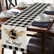 1pc, Table Runner, Lbuffalo Plaid Bee Printed Table Runner, Rustic Farmhouse Spring Seasonal Table Runner, Kitchen Dinging Table Decoration - Multicolor - View 2