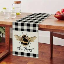 1pc, Table Runner, Lbuffalo Plaid Bee Printed Table Runner, Rustic Farmhouse Spring Seasonal Table Runner, Kitchen Dinging Table Decoration - Multicolor - View 5